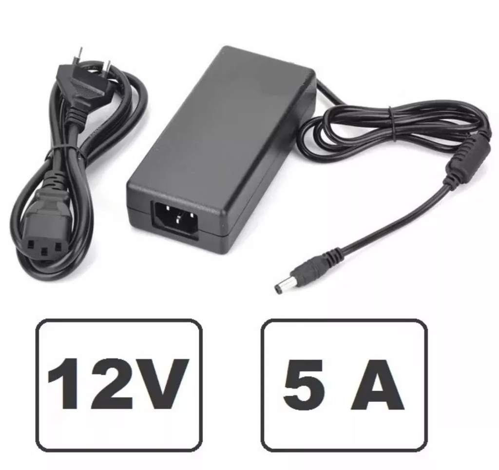 Fuente de Alimentación 12V 5A Plástica Todo en Uno con Cable